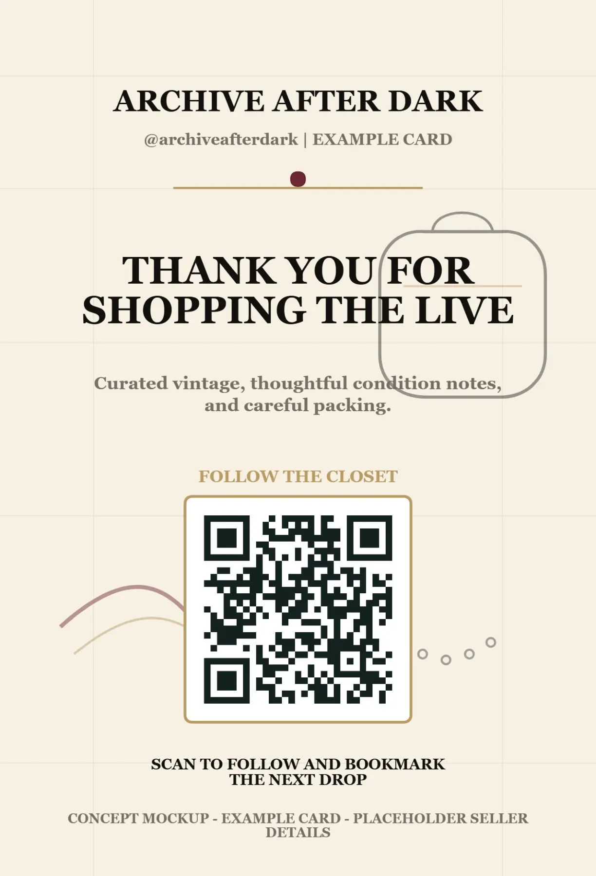 Front side of the Archive After Dark Stream Mail package insert with a QR code and thank-you message