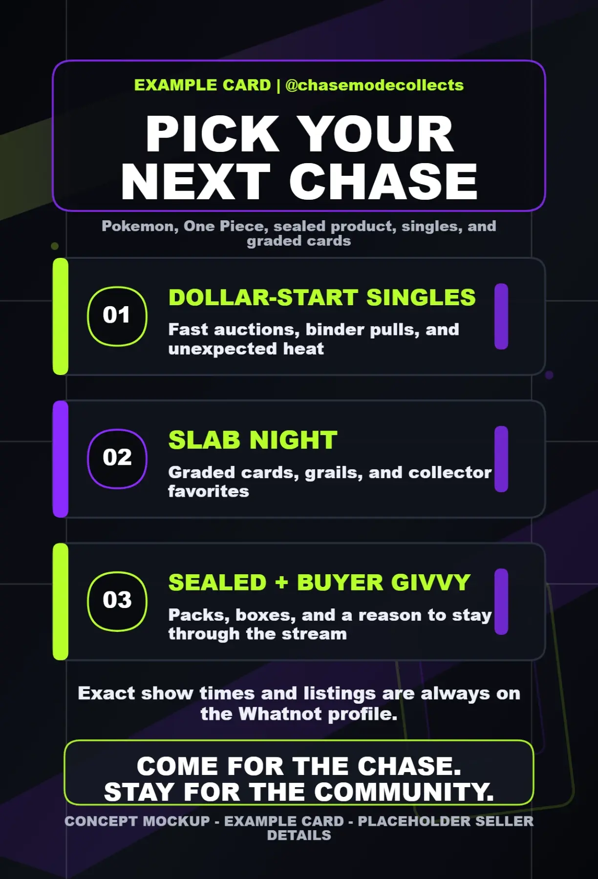 Back side of the Chase Mode Collects Stream Mail package insert with next chase product lanes
