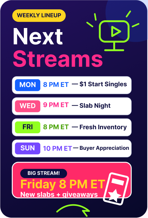 Example Auction Compass Stream Mail weekly schedule insert card for Johnny Streamsalot